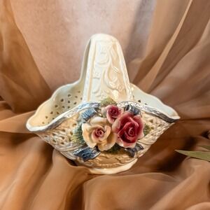 60s Victorian Floral Porcelain Basket